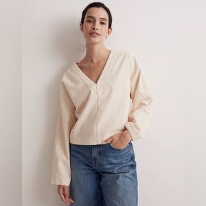 66/ NWT Madewell Waffle-Knit Relaxed V-Neck Top no214 XS